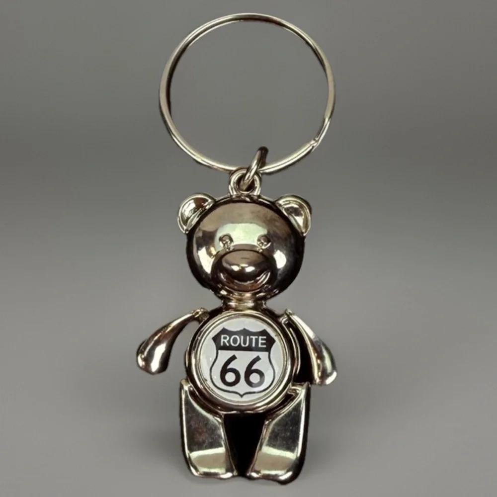 Charming Silvertone Route 66 Movable Bear Keychain